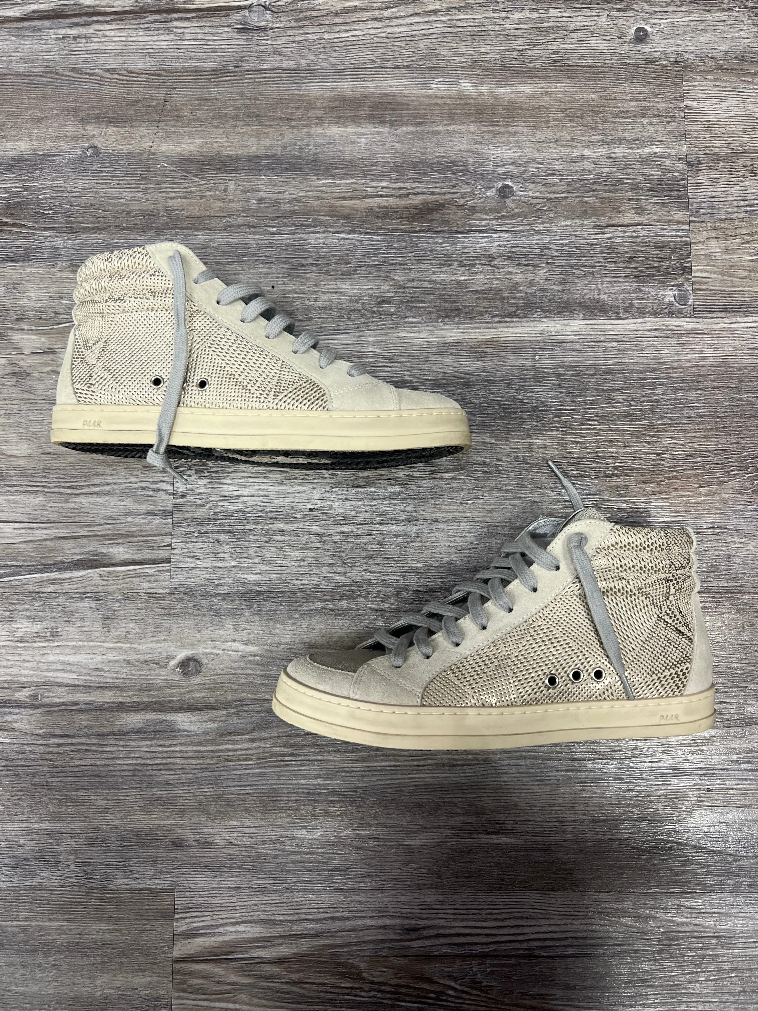 Shoes Designer By P448 In Silver & White, Size: 5.5 Pearl Shine