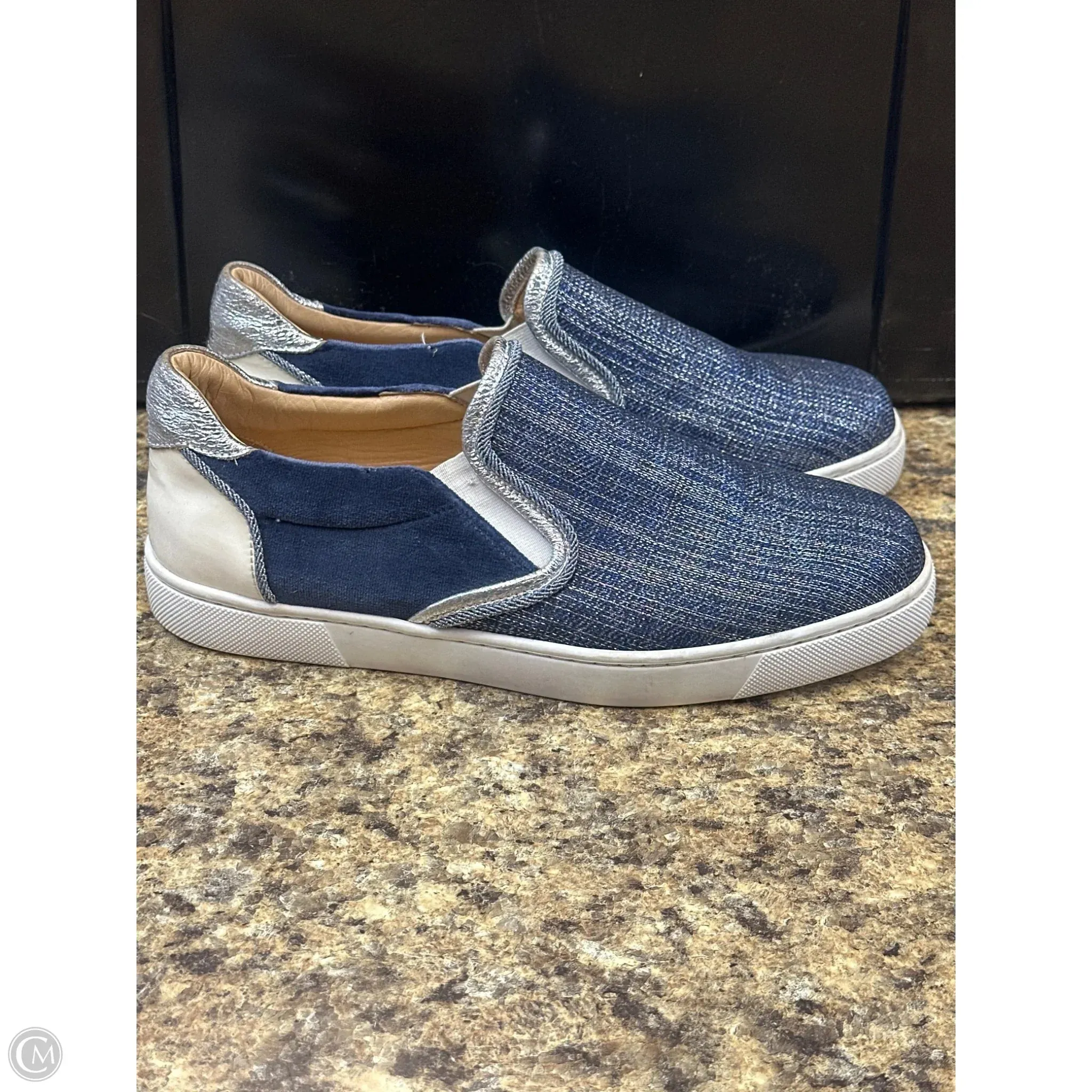 Shoes Luxury Designer By Christian Louboutin In Blue & Silver, Size: 8 Daily Comfort Fashion Edge