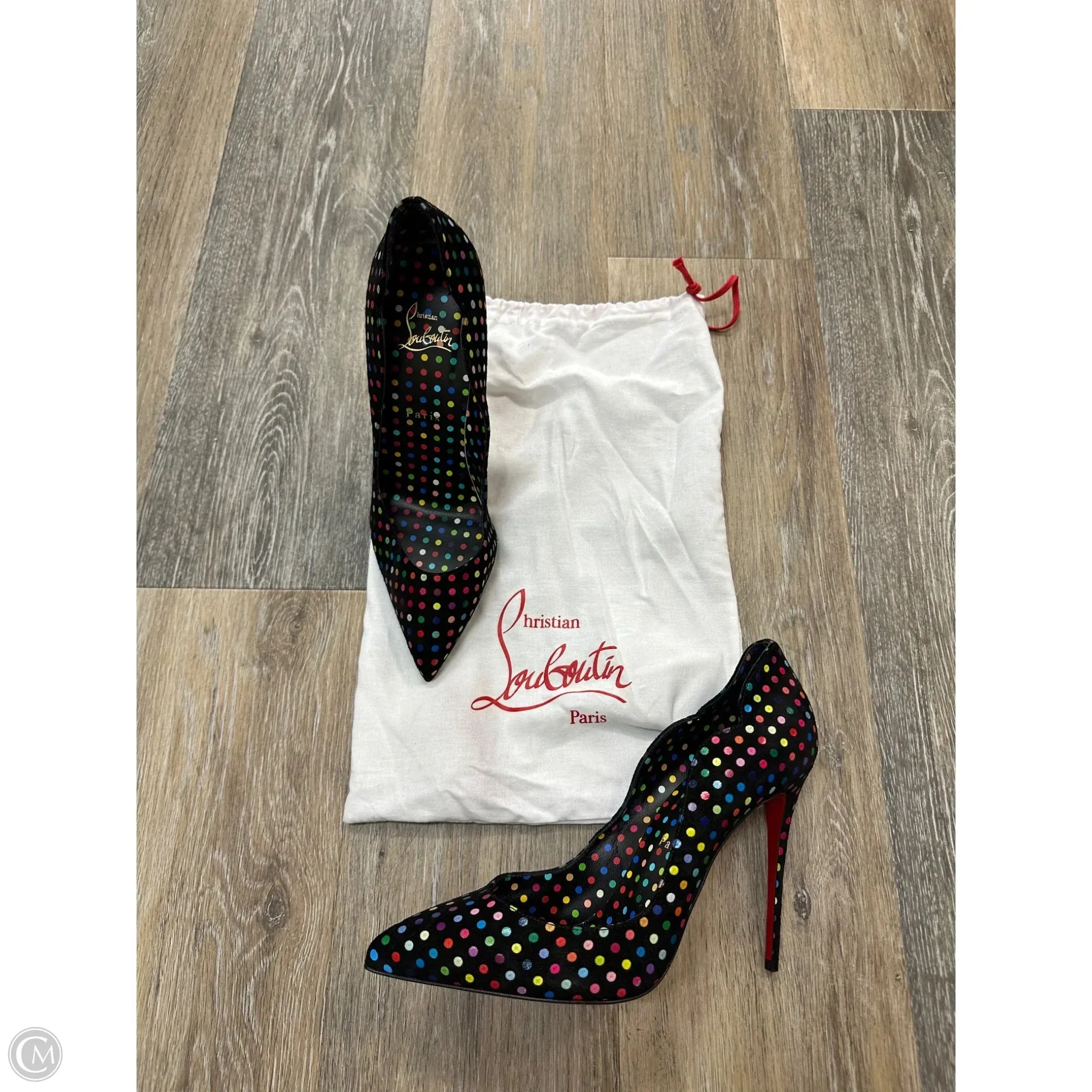 Love Glow Shoes Luxury Designer By Christian Louboutin In Polkadot Pattern, Size: 8.5