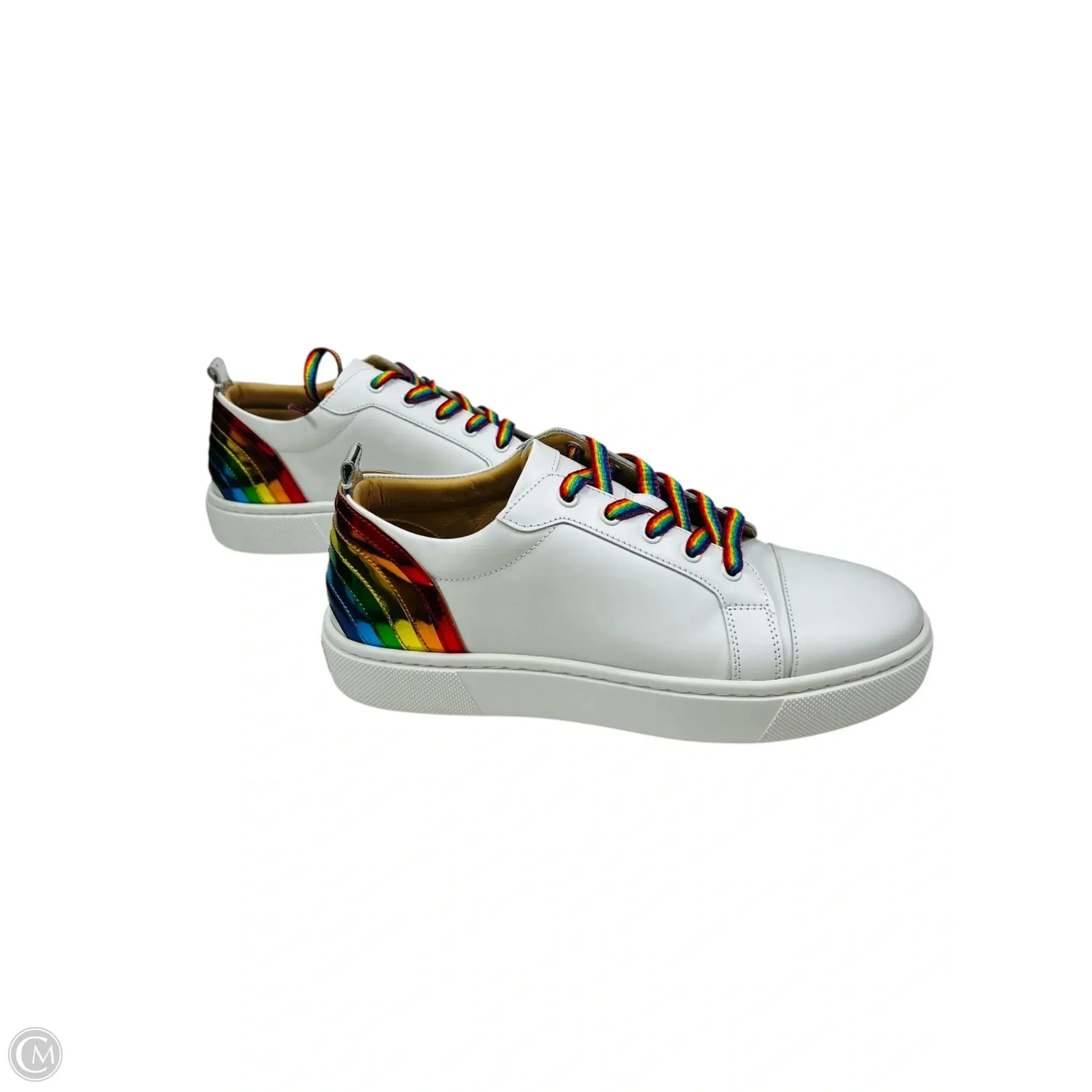 Shoes Luxury Designer By Christian Louboutin In Rainbow Print, Size: 7.5 Slip Resistant Design