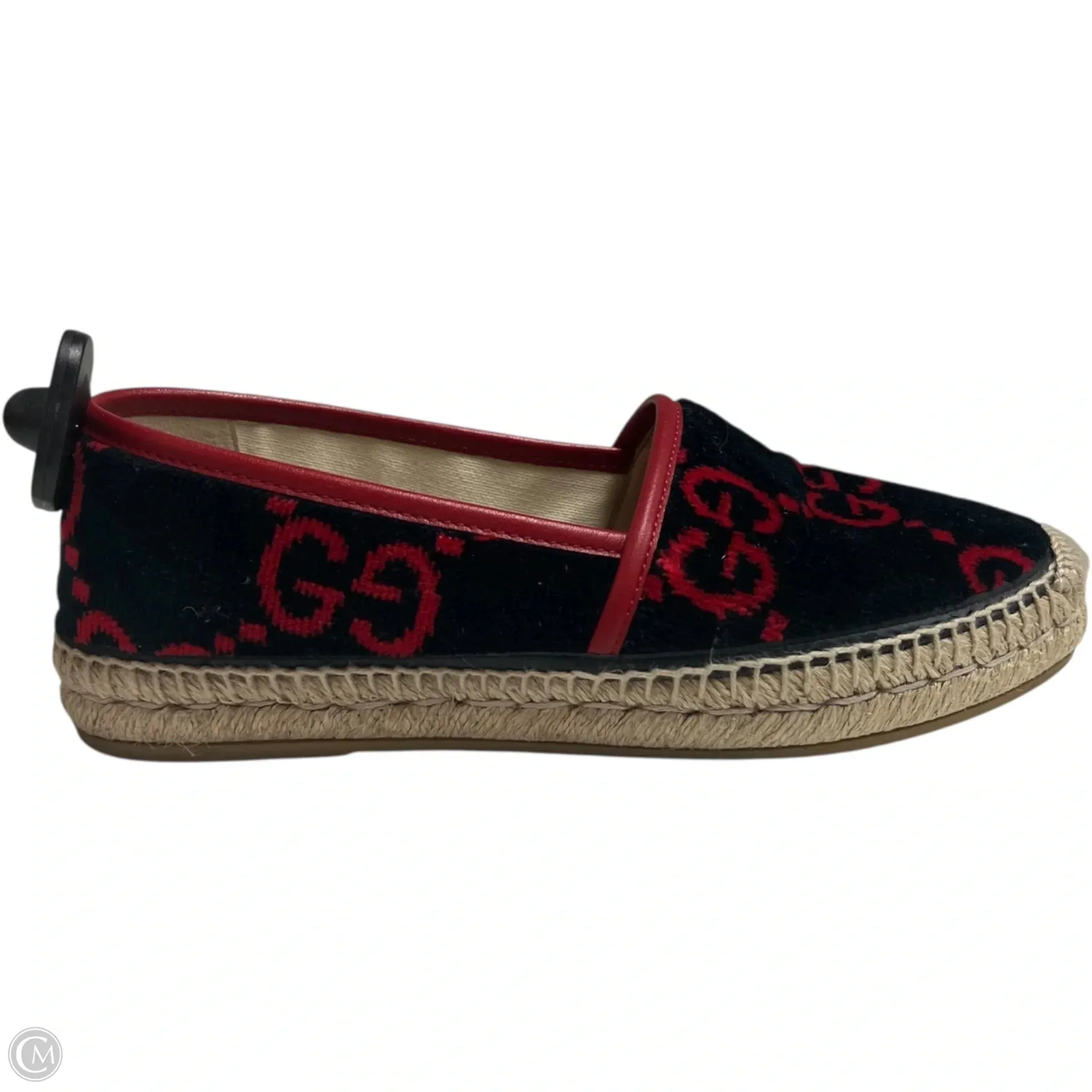 Color Pop Shoes Luxury Designer By Gucci In Black & Red, Size: 7