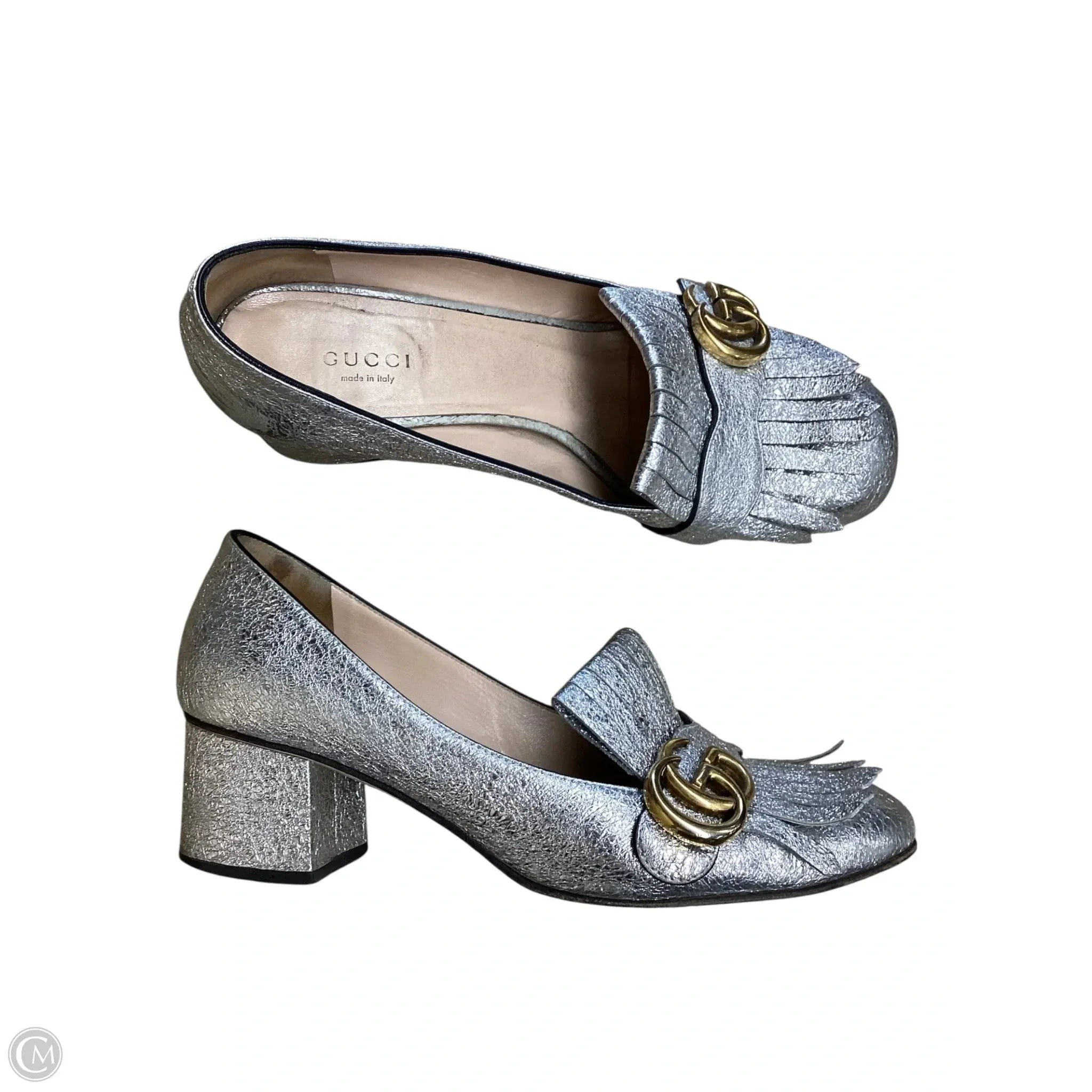 Anatomical Toe Shape Urban Sleek Shoes Luxury Designer By Gucci In Silver Size: 38.5
