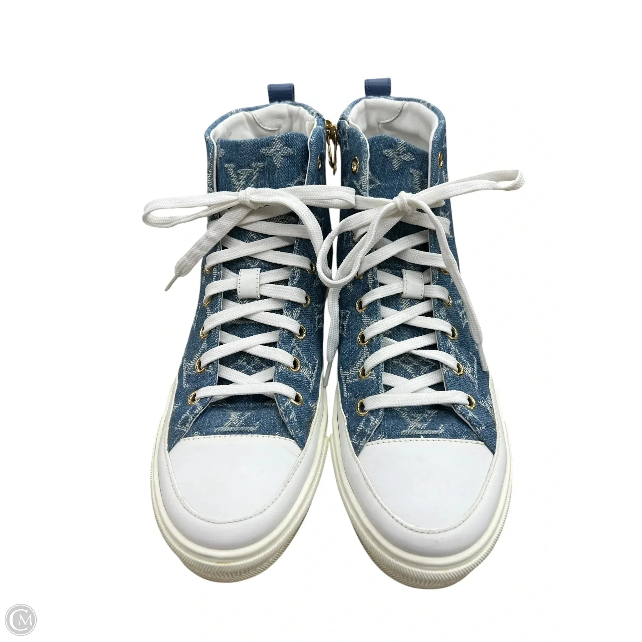 Weight Distribution System Ultra Light Cushioning Shoes Luxury Designer By Louis Vuitton In Blue Denim, Size: 8