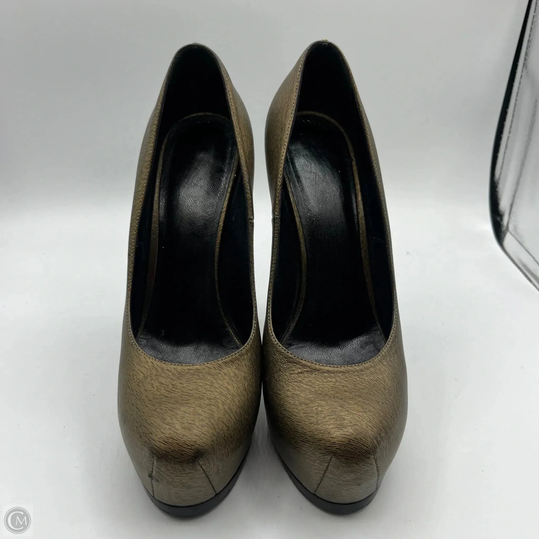 Luggage Fit Shoes Luxury Designer By Yves Saint Laurent In Bronze, Size: 7