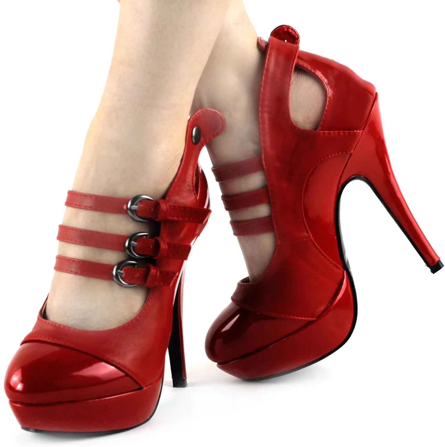SHOW STORY Designer Buckle Ankle Straps Platform High Heel Shoes,LF30464