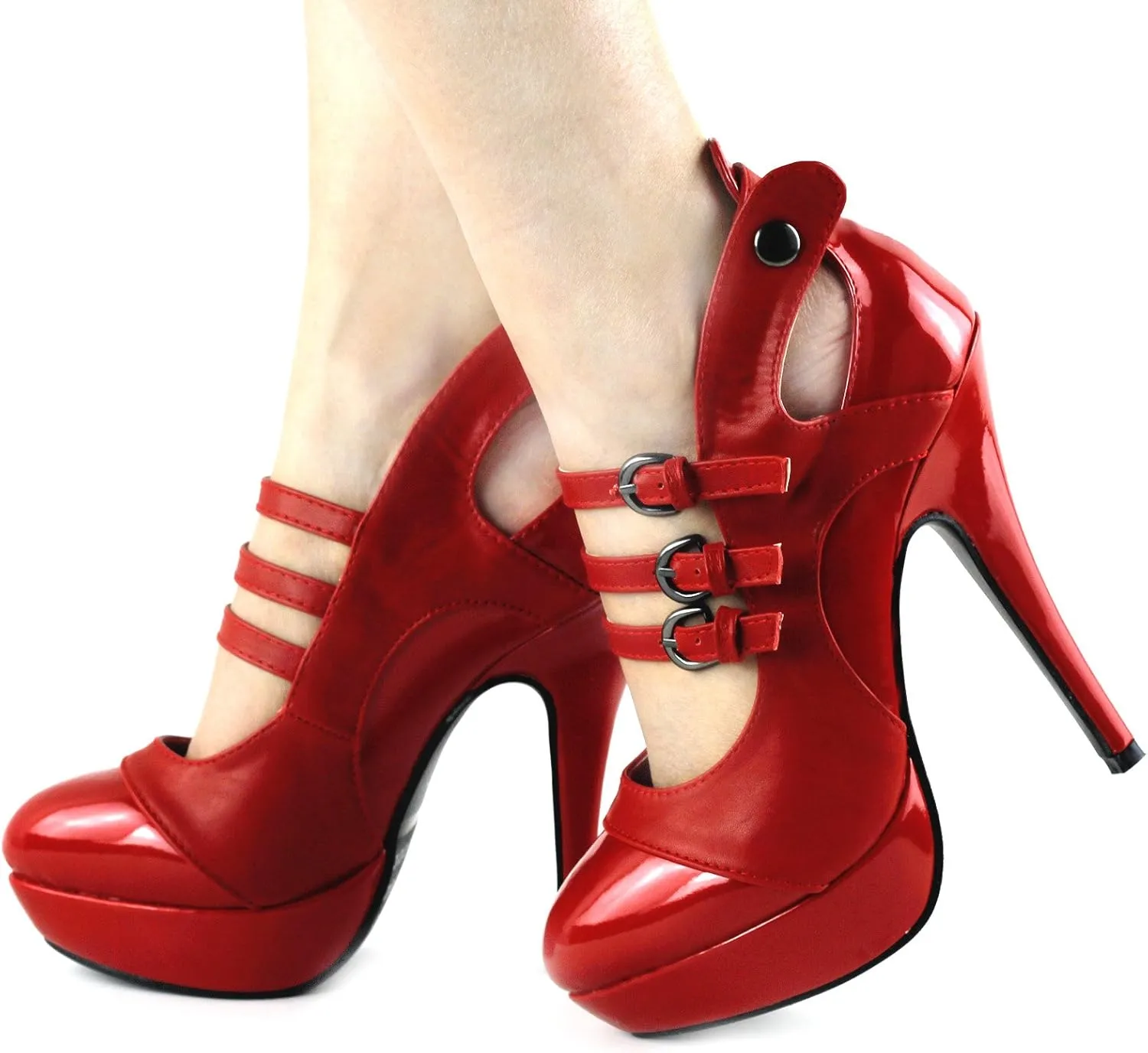 SHOW STORY Designer Buckle Ankle Straps Platform High Heel Shoes,LF30464