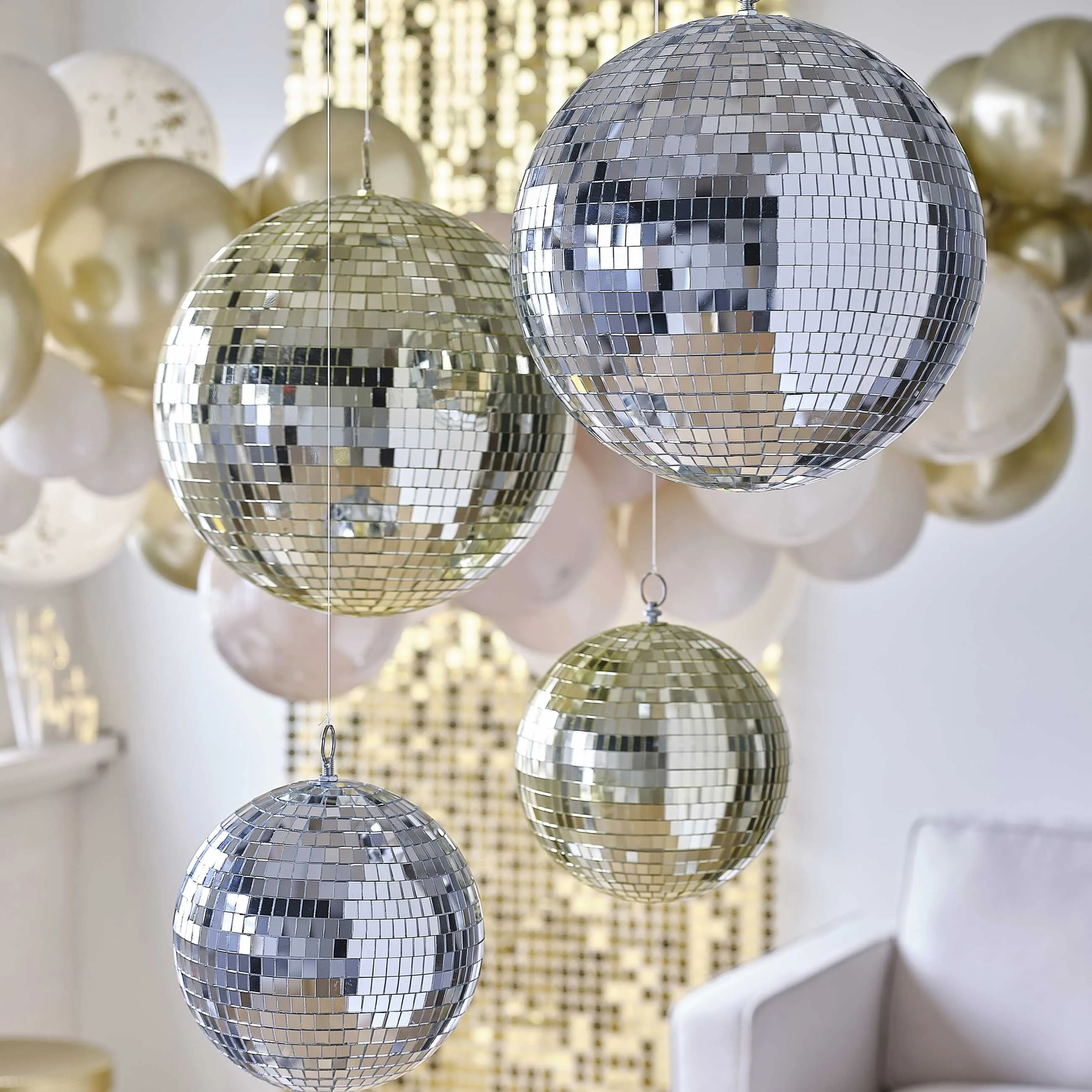 Silver Mirror Disco Ball Hanging Decoration (20cm/30cm)