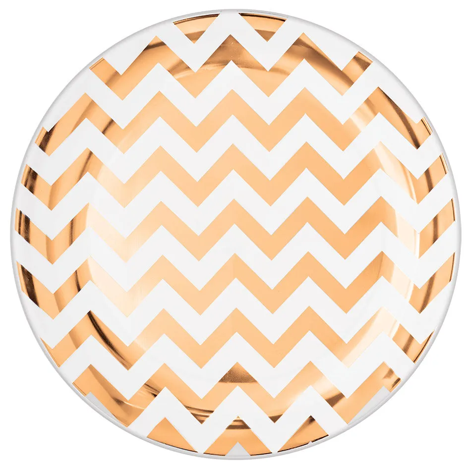 Silver Premium Chevron Round Plates 19cm 20pk