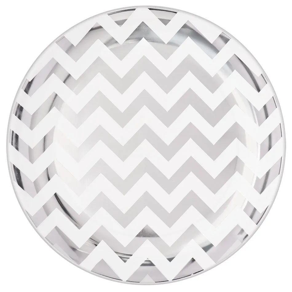 Silver Premium Chevron Round Plates 19cm 20pk