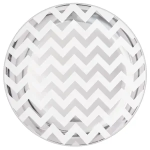 Silver Premium Chevron Round Plates 19cm 20pk