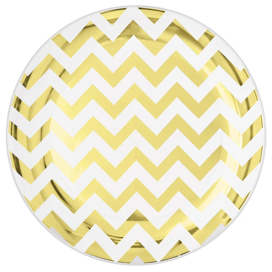 Silver Premium Chevron Round Plates 19cm 20pk