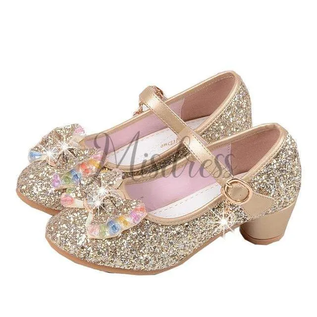 Silver/Gold/Pink Sequin Glitter Leather Wedding Princess Flower Girl Shoes Baby Kids Party Shoes