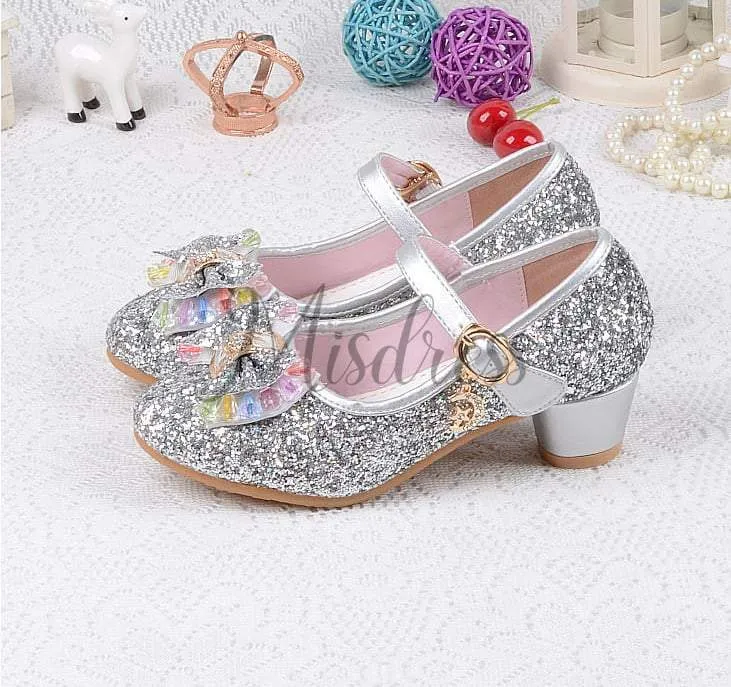 Silver/Gold/Pink Sequin Glitter Leather Wedding Princess Flower Girl Shoes Baby Kids Party Shoes