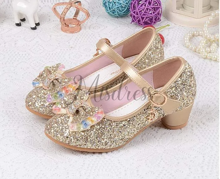 Silver/Gold/Pink Sequin Glitter Leather Wedding Princess Flower Girl Shoes Baby Kids Party Shoes