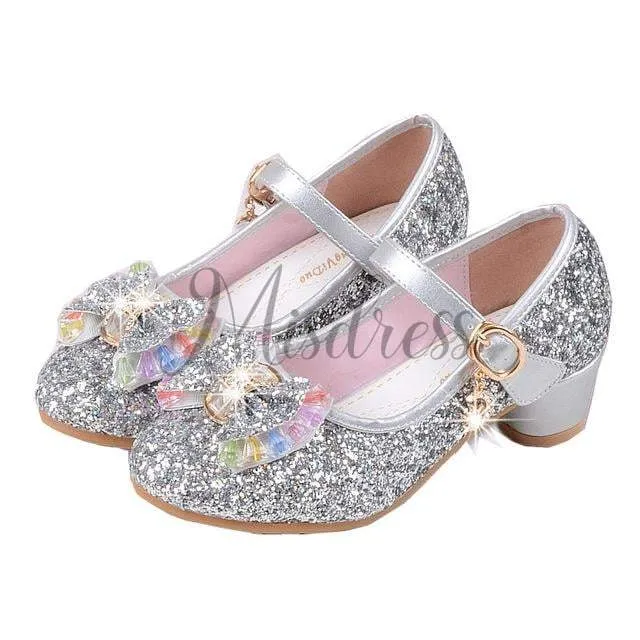 Silver/Gold/Pink Sequin Glitter Leather Wedding Princess Flower Girl Shoes Baby Kids Party Shoes