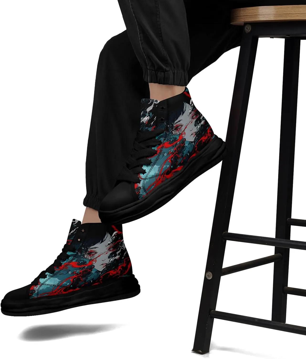 Skull High-Top Canvas Sneakers for Men Women Casual Comfortable Skateboarding Shoes, Gothic Design,Non-Slip Tennis Sneaker