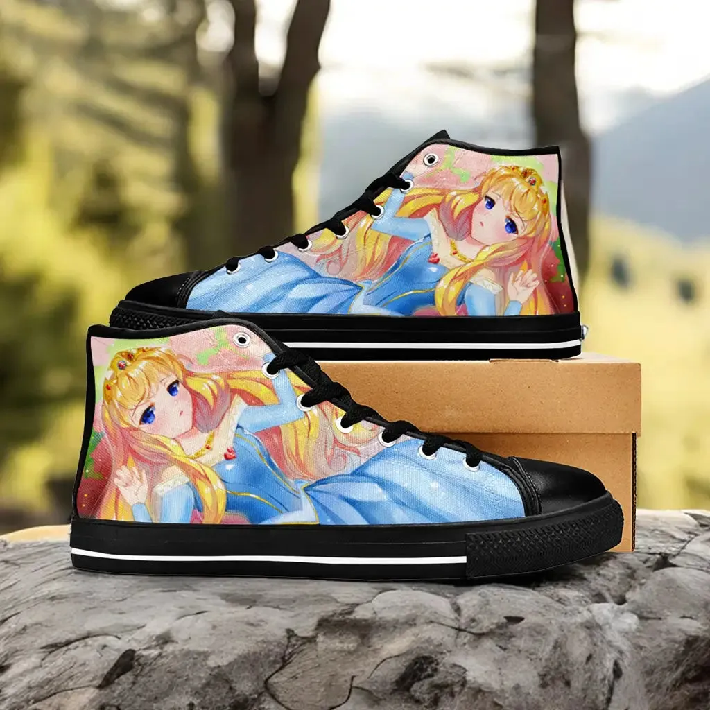 Sleeping Beauty Princess Aurora Anime Style Shoes High Top Sneakers for Kids and Adults