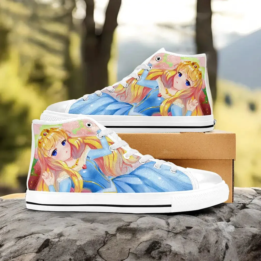 Sleeping Beauty Princess Aurora Anime Style Shoes High Top Sneakers for Kids and Adults