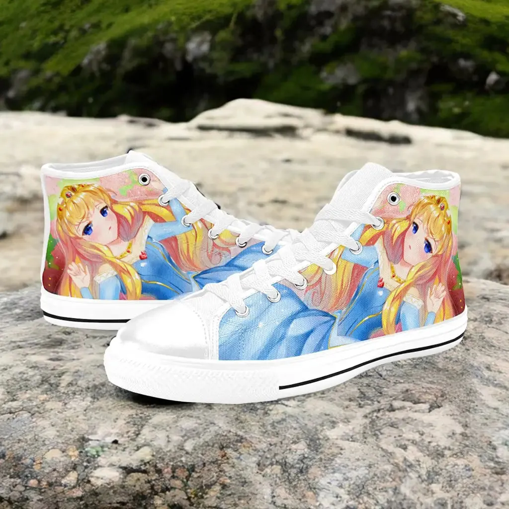 Sleeping Beauty Princess Aurora Anime Style Shoes High Top Sneakers for Kids and Adults