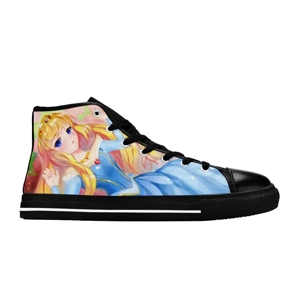 Sleeping Beauty Princess Aurora Anime Style Shoes High Top Sneakers for Kids and Adults