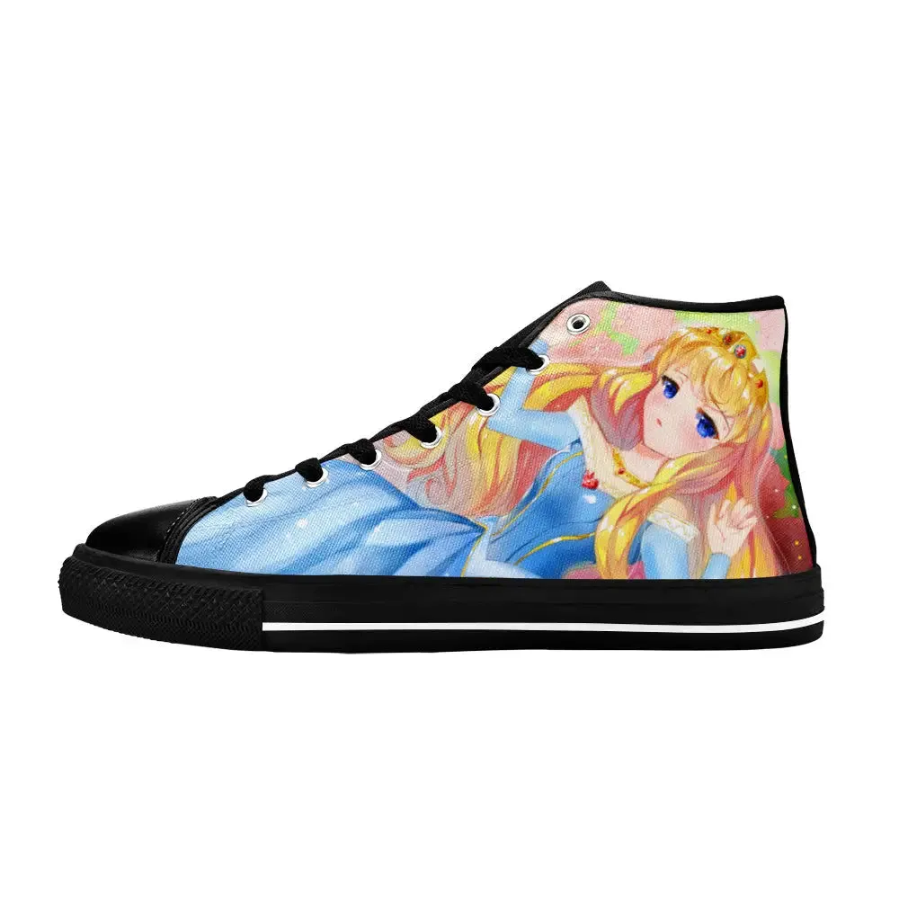 Sleeping Beauty Princess Aurora Anime Style Shoes High Top Sneakers for Kids and Adults