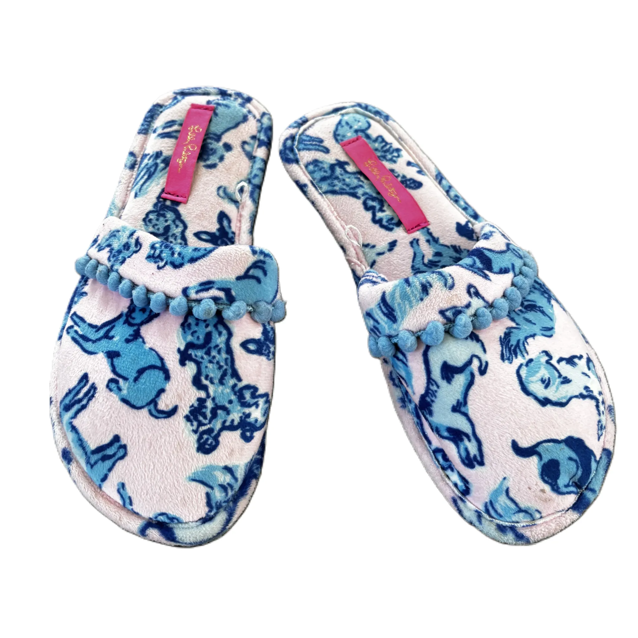 Slippers Designer By Lilly Pulitzer In Blue & Pink Island Vibe