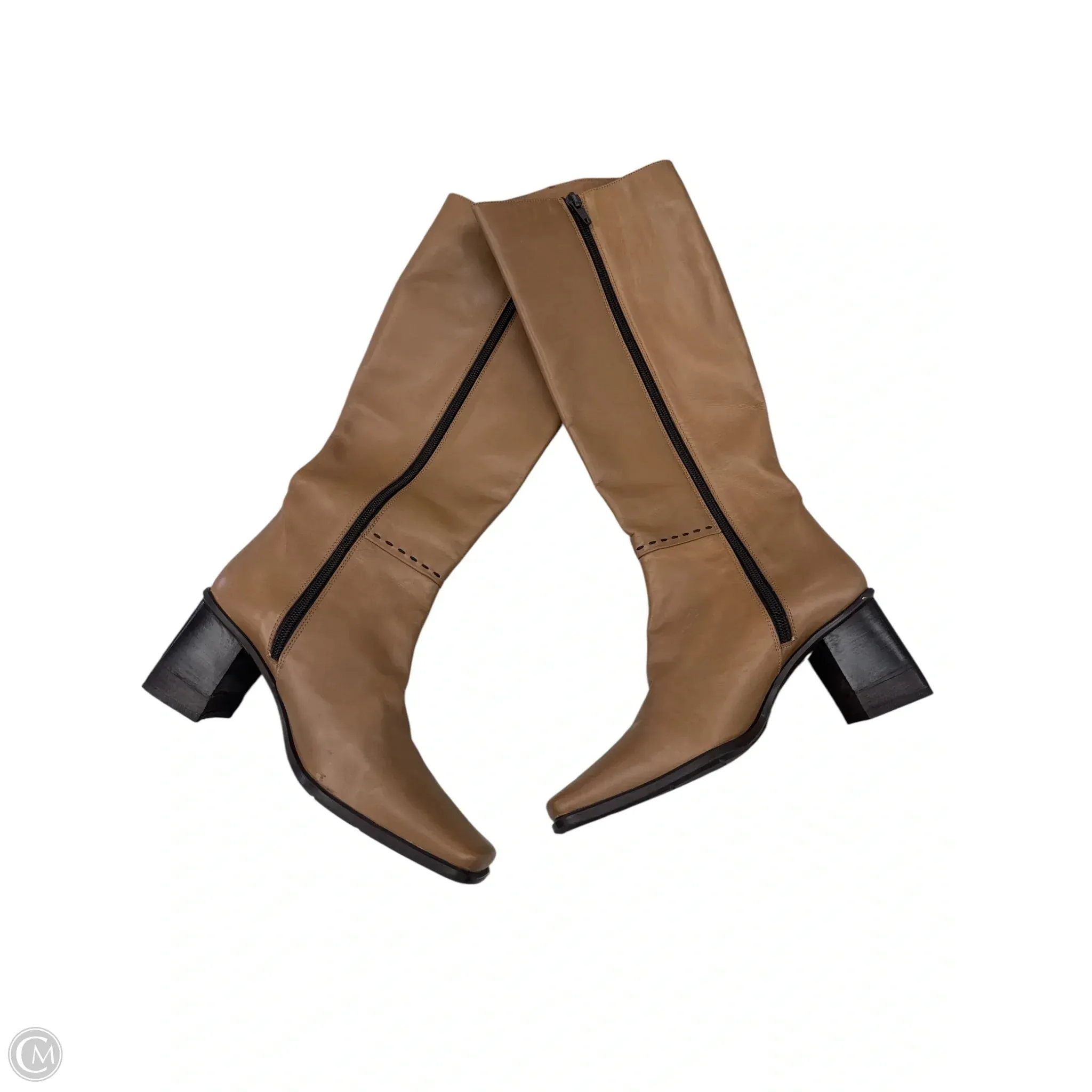 Textile Lining Boots Knee Heels By LOOKY In Tan, Size: 8