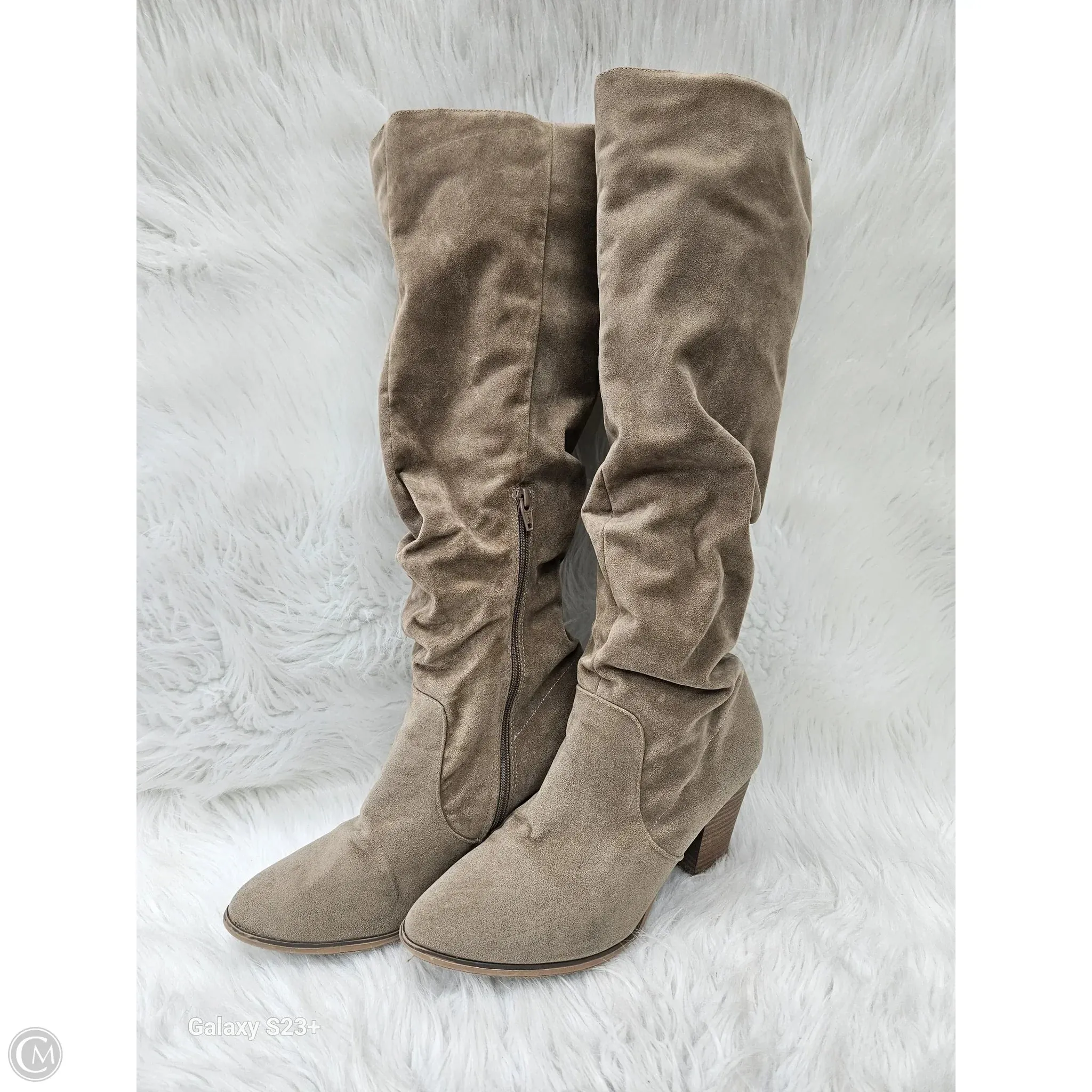 Insulated Cold Climate Weekend Trip Boots Knee Heels By Universal Thread In Taupe, Size: 11