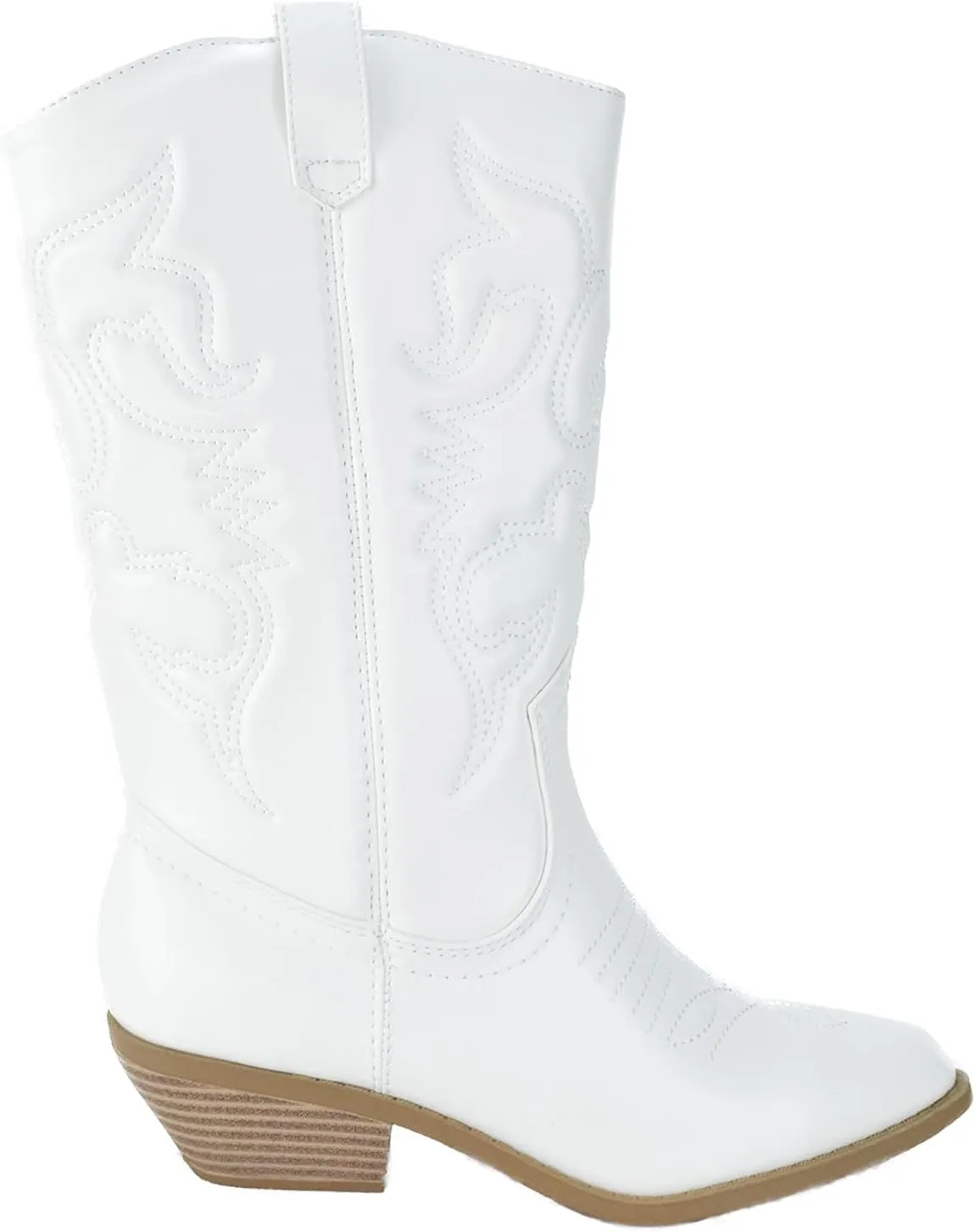 Soda Reno White Women Western Cowboy Pointed Toe Knee High Pull On Tabs Boots