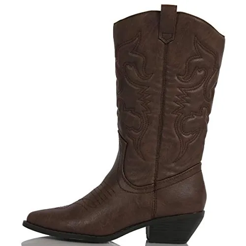 Soda Reno Women Western Cowboy Pointed Toe Knee High Pull On Tabs Boots