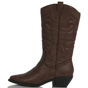 Soda Reno Women Western Cowboy Pointed Toe Knee High Pull On Tabs Boots