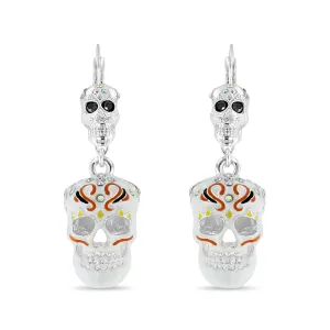 Sparkling Sugar Skull Leverback Earrings-Ritzy Couture DeLuxe-Fine Silver Plated