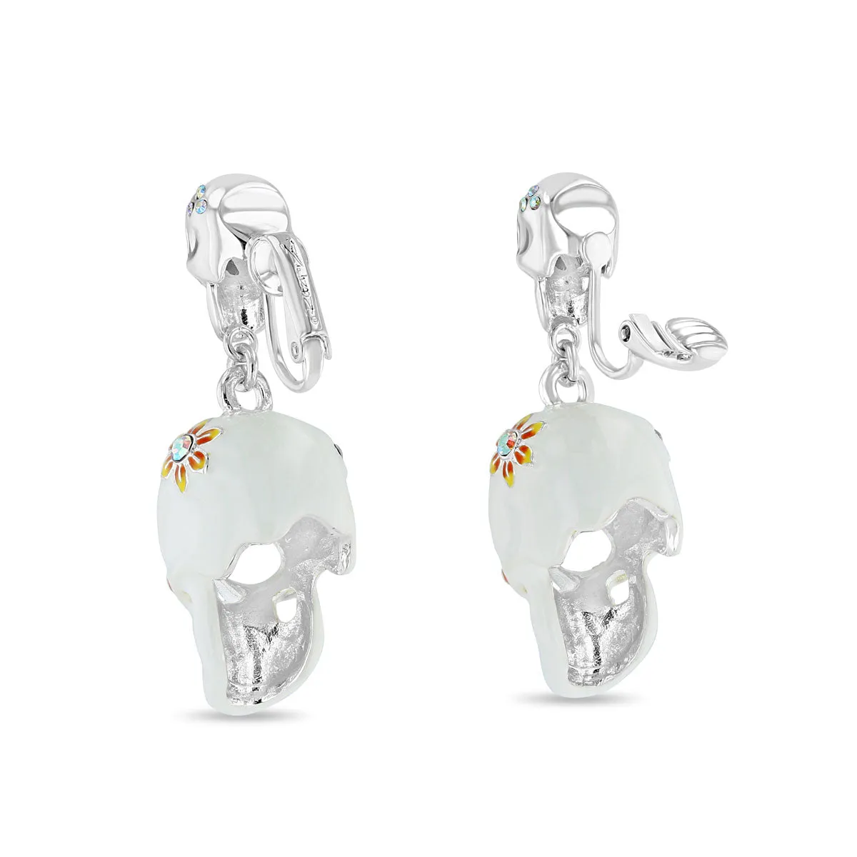 Sparkling Sugar Skull Leverback Earrings-Ritzy Couture DeLuxe-Fine Silver Plated