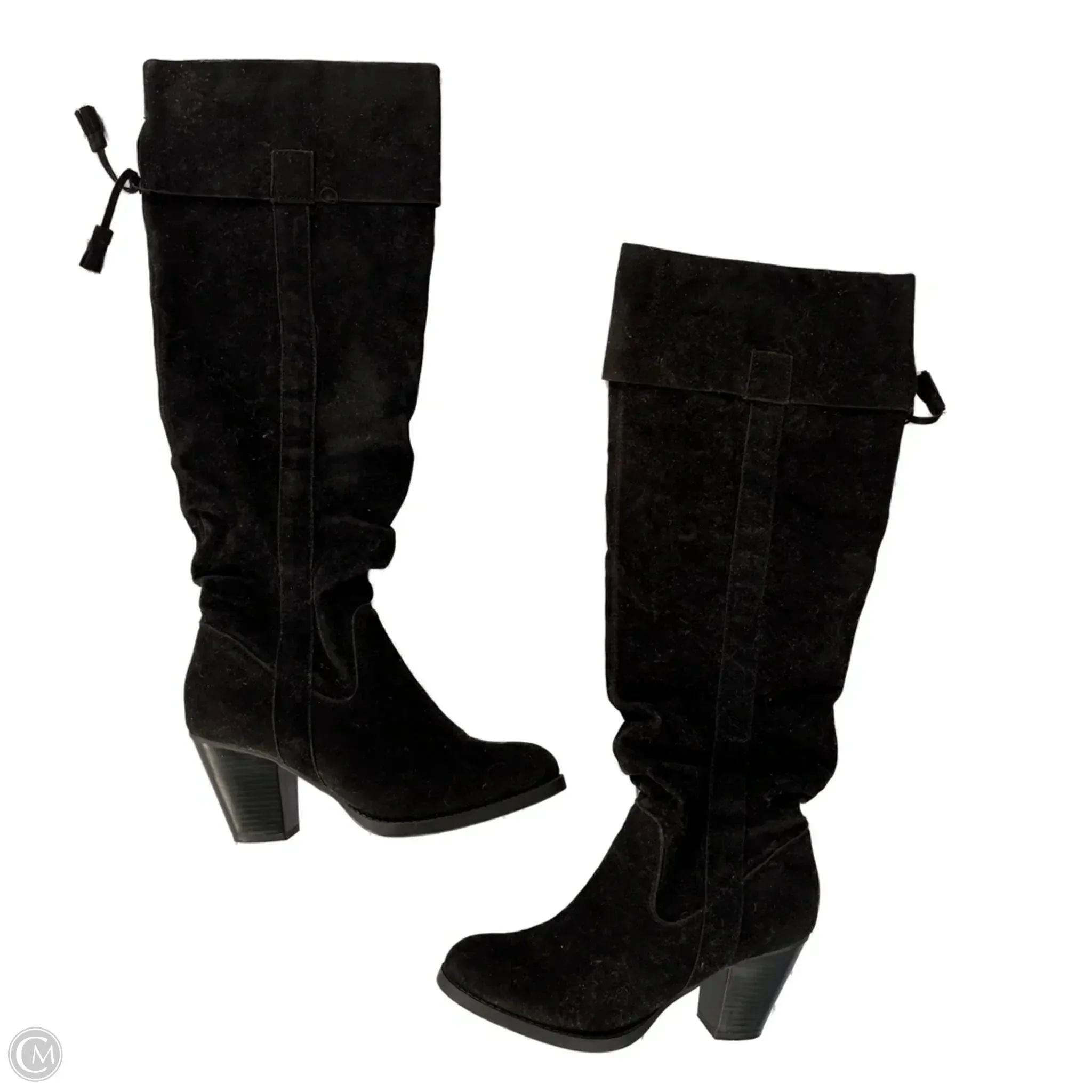 Quality Wear Leather Boots Knee Heels By Shoedazzle In Black, Size: 9