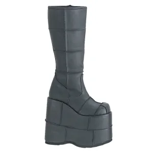 STACK-301 DemoniaCult Black Vegan Leather Sexy Unisex Platform Boots (Alternative Footwear)