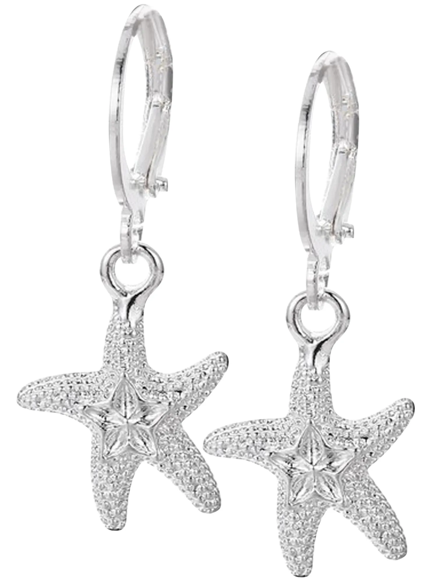 Starfish Lever Back Sterling Silver Plated Earrings