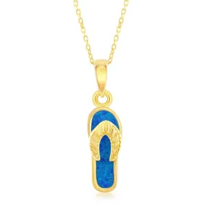 Sterling Silver Gold Blue Inlay Flip-Flop Pendant