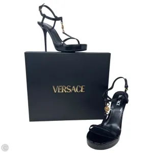 Concert Mood Slip Resistant Outdoor Explorers Medusa ??95 Patent Strappy Stiletto Heels 115mm Shoes Luxury Designer By Versace In Black, Size: 11 (IT 41)