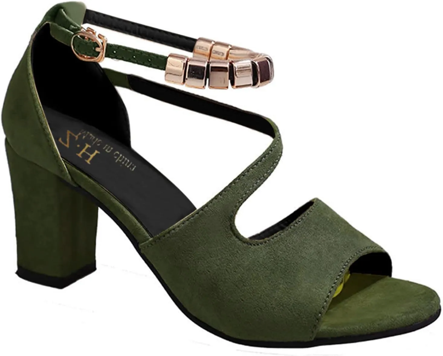 Strappy Heels for Women Open Toe Square Toe Chunky Block Heel Ankle Strap Dress Shoes