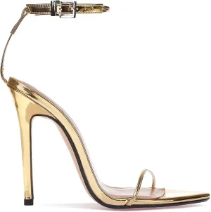 Straps Women's Gold Sandals Point Toe Strappy Heeled Sandals Wedding Dance Shoes Female