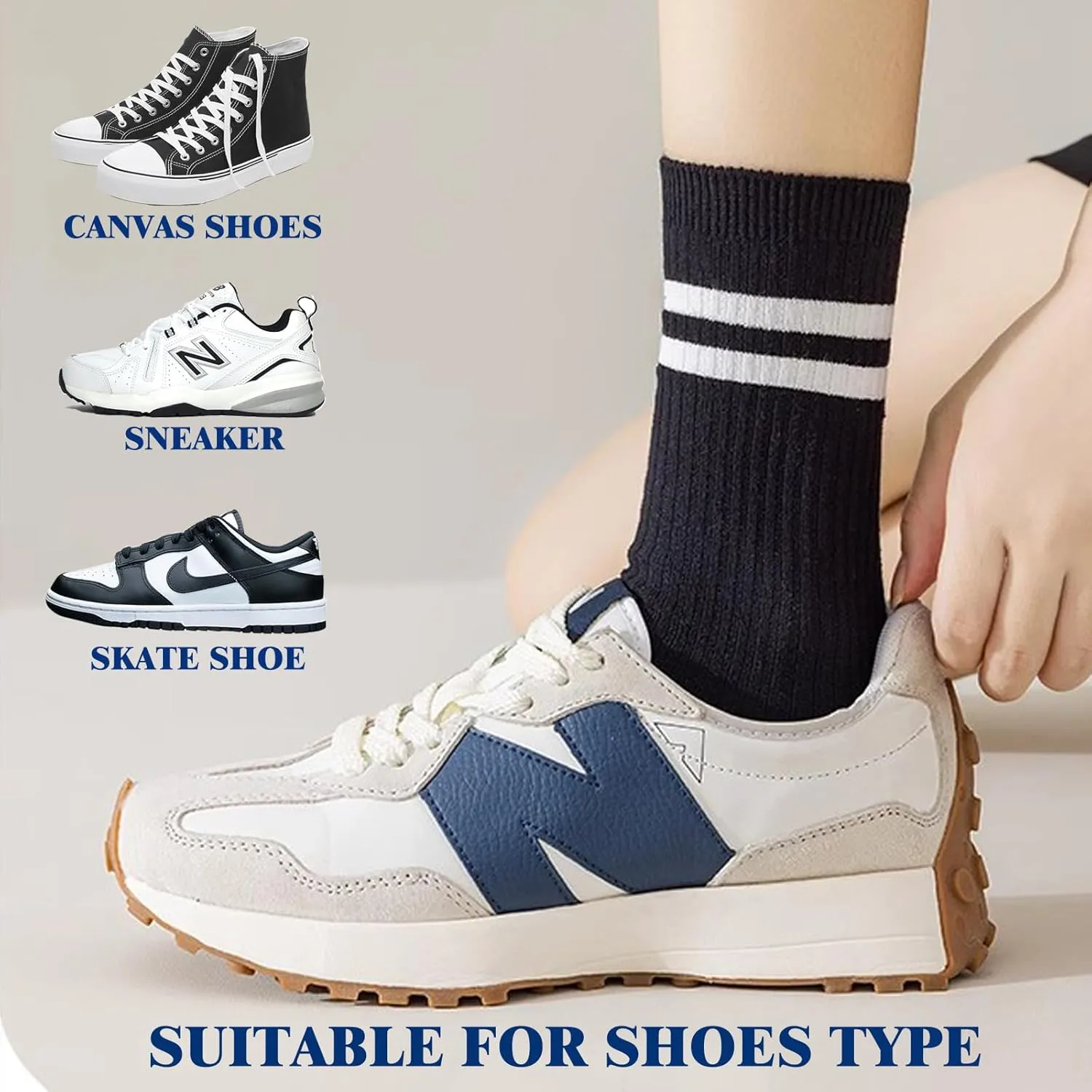 Striped Crew Socks Athletic Socks for Men Women with Cushion Work Hiking Basketball Sport Socks 2-5 Pairs