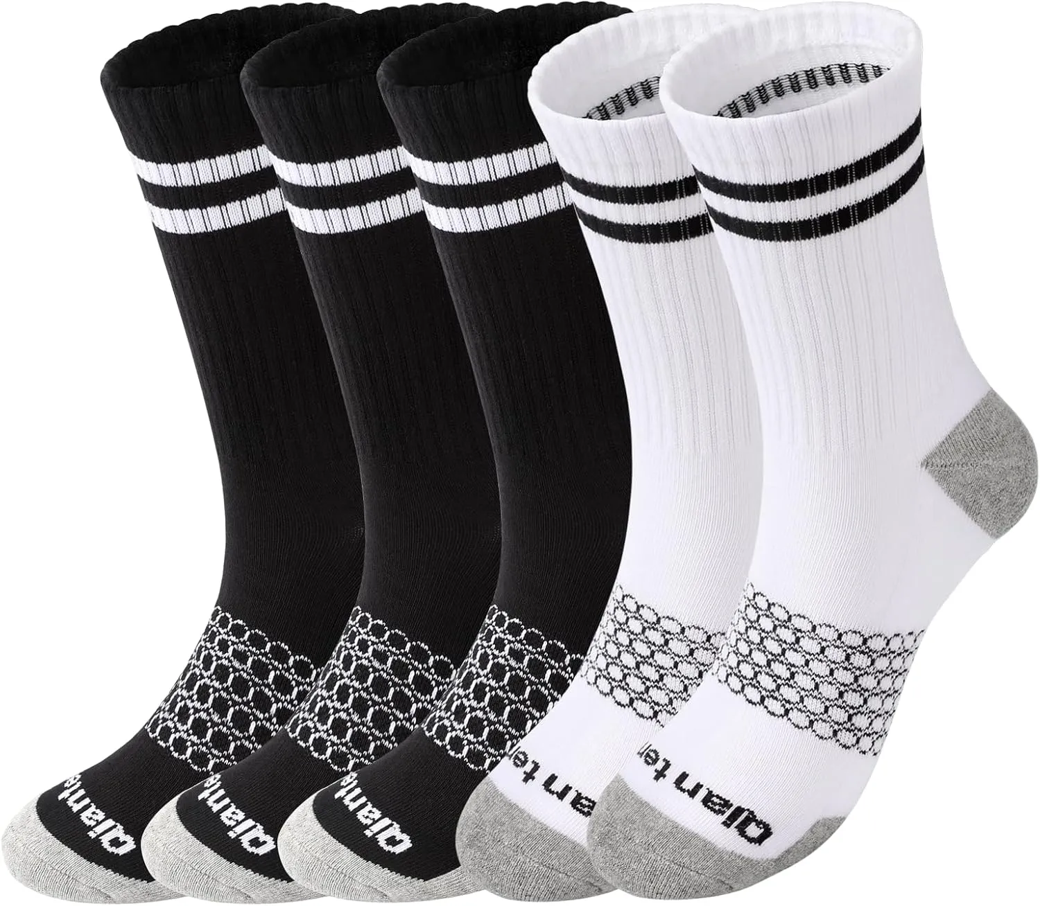 Striped Crew Socks Athletic Socks for Men Women with Cushion Work Hiking Basketball Sport Socks 2-5 Pairs
