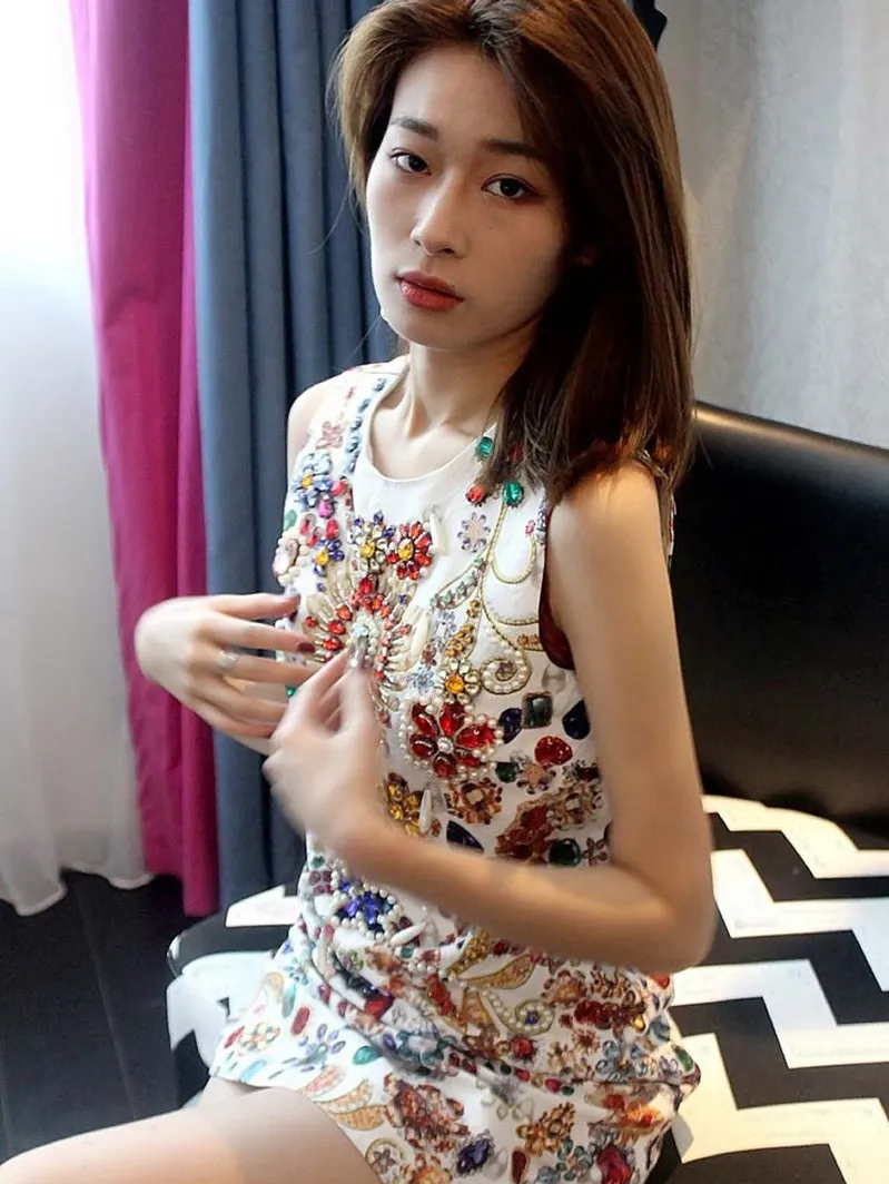 Stunning Hand-Embellished Jewel-Inspired Sleeveless Mini Dress