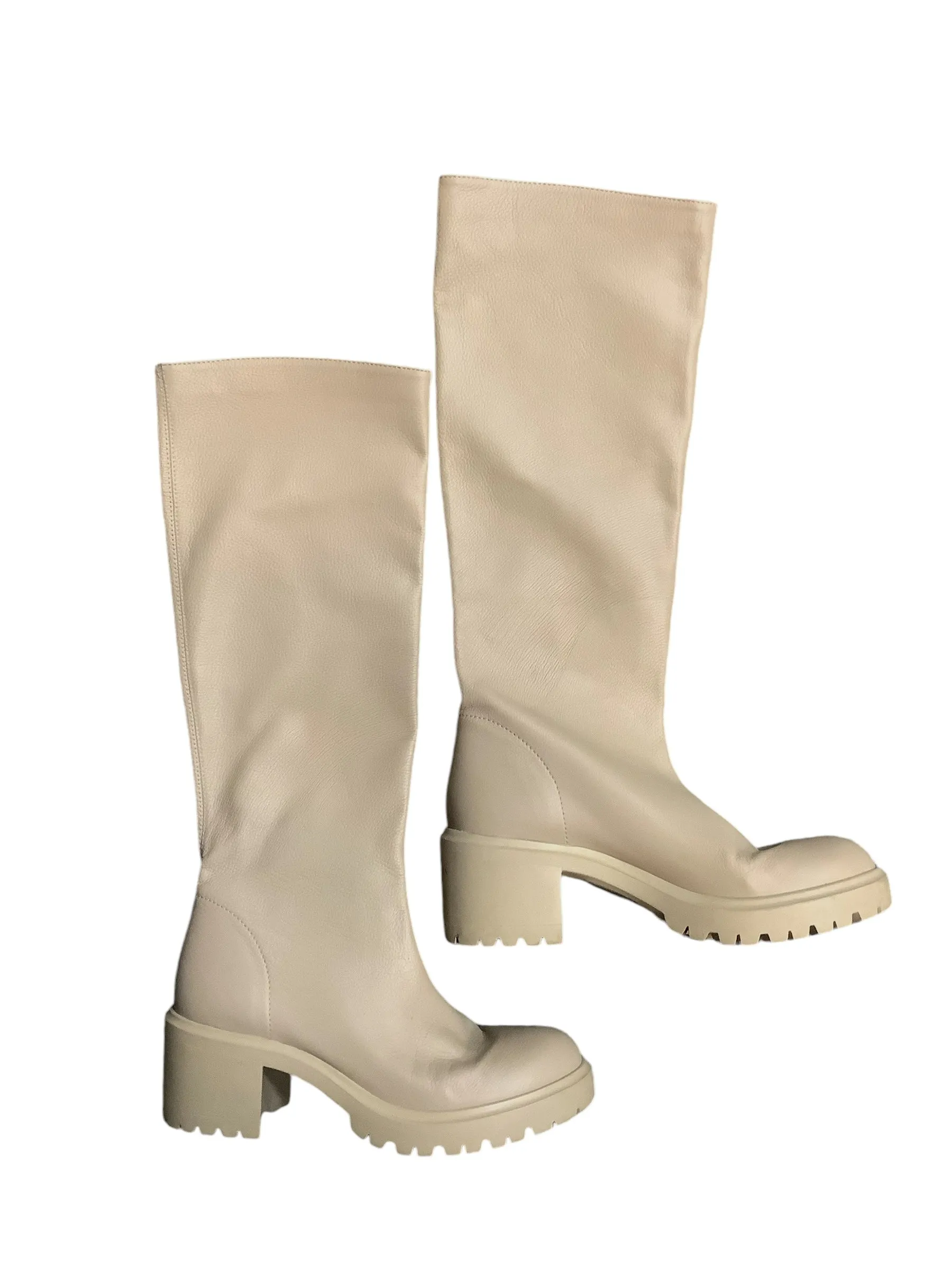 Dance Edge Boots Knee Heels By Aquazzura In Cream, Size: 6
