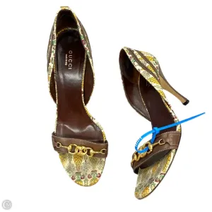 Run Free Sandals Luxury Designer By Gucci In Brown & Cream, Size: 9