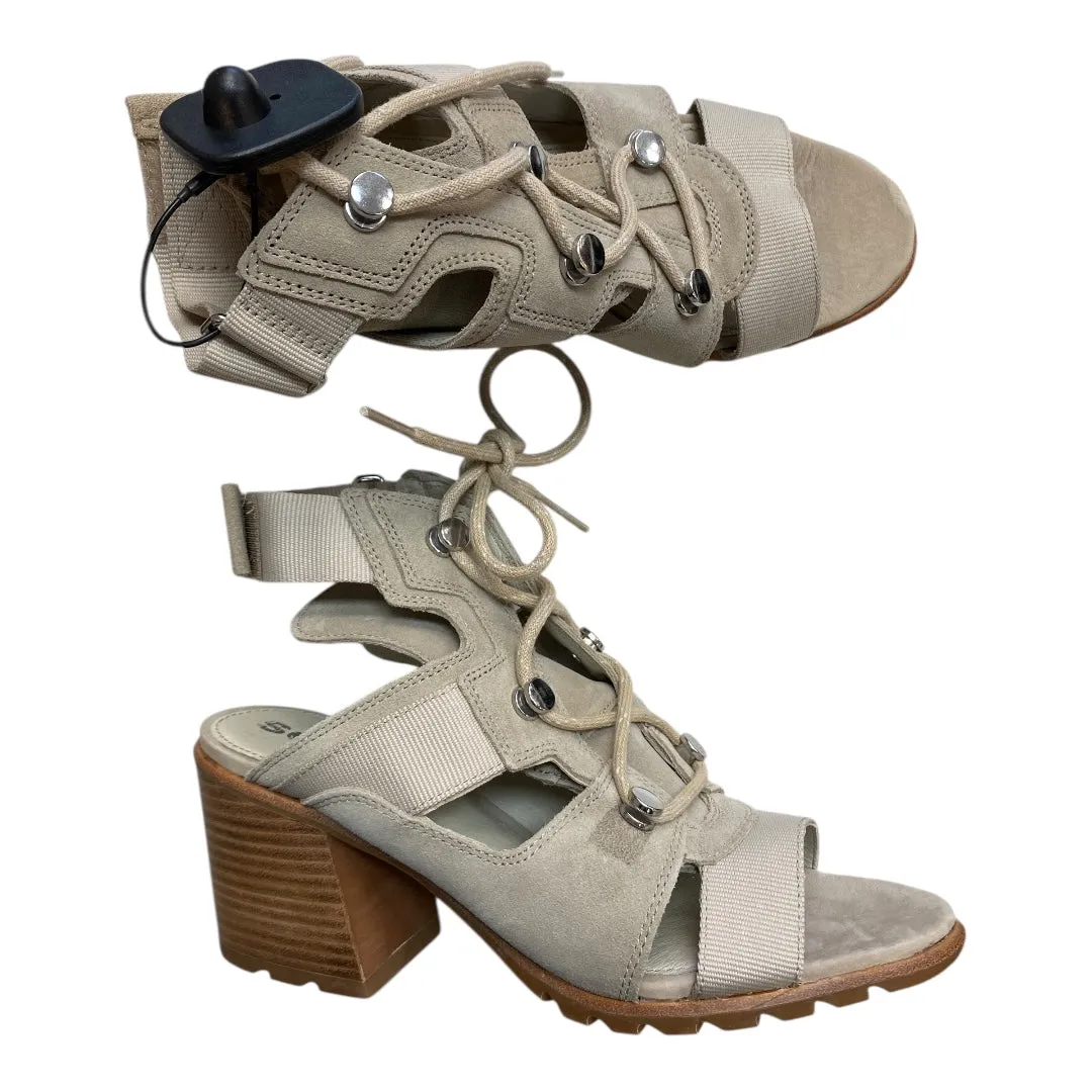 Teen Edge Zip Up Sandals Designer By Sorel In Beige, Size:10