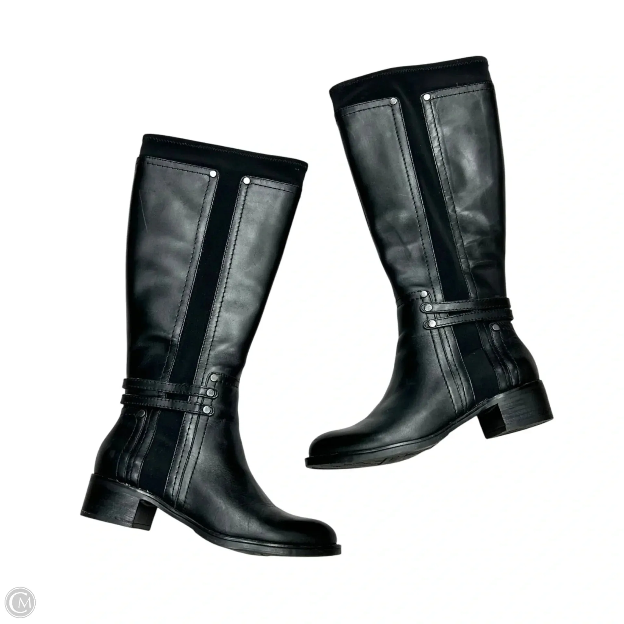 Molded Arch Contour Comfort Ankle Support Boots Knee Flats By Franco Sarto In Black, Size: 5.5