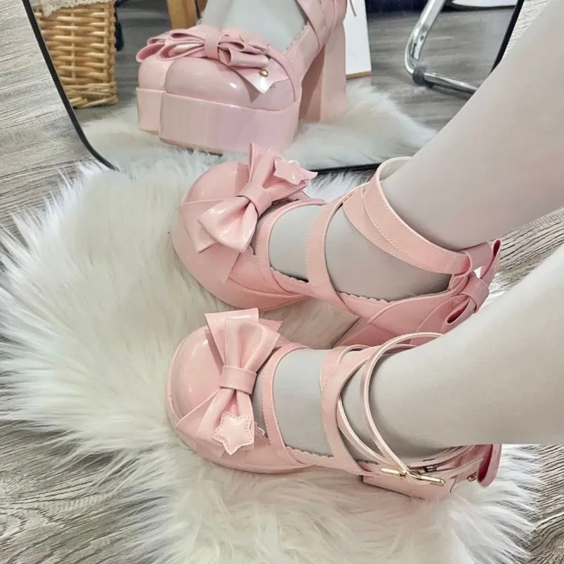 Sweet Bow  Pink Mary Janes High Heels