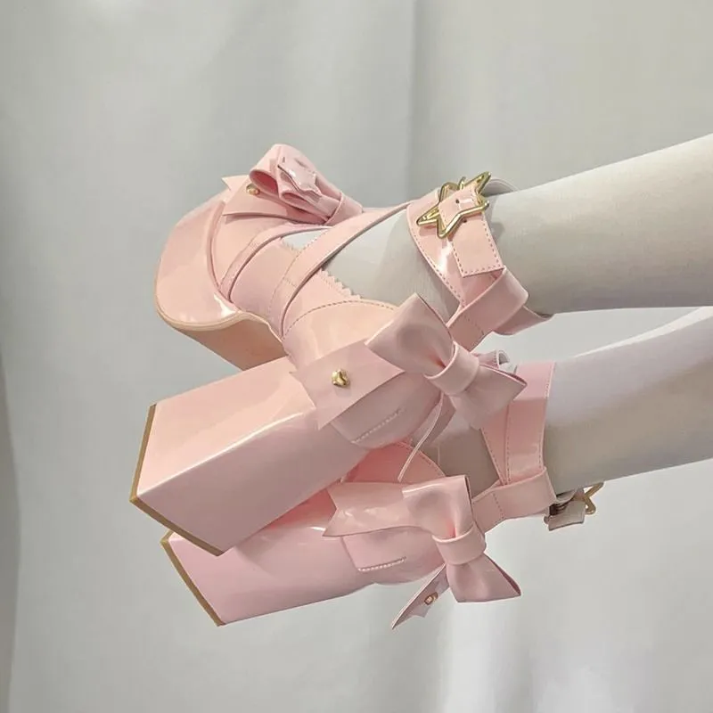 Sweet Bow  Pink Mary Janes High Heels