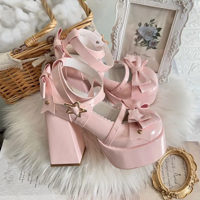Sweet Bow  Pink Mary Janes High Heels
